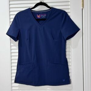 Urbane Performance Scrub Top S Navy Blue V-Neck Stretch